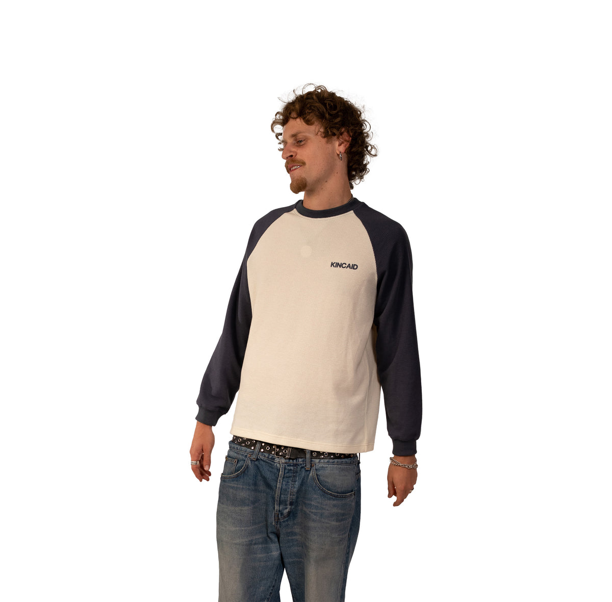 WAFFLE L/S - BLUE/OFFWHITE